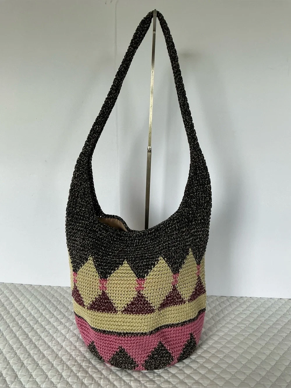 The Sak Limited Edition Back To Bali 120 Crotchet ShoulderBag - Black/Cream/Pink